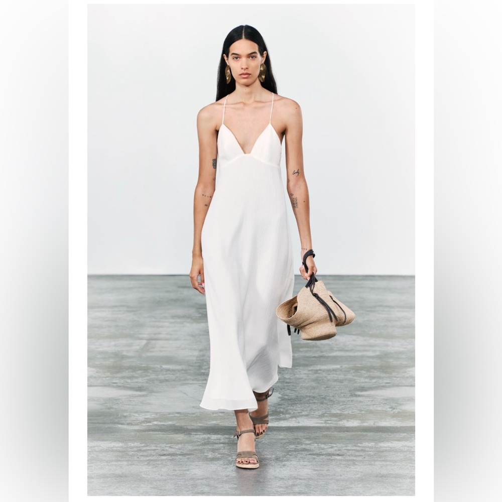 ZARA LONG TANK DRESS ZW COLLECTION OYSTER WHITE SZ M
